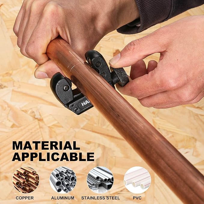 HAUTMEC Copper Pipe Cutter Tool 1/8" to 7/8" OD (3-22mm), Mini Copper Tubing Cutter Tool for PVC, Copper, Aluminum, and Thin Stainless Steel Tube HT0132-TC