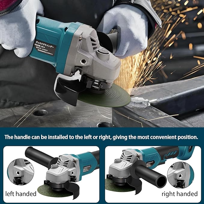 Angle Grinder, 4inch Cordless Angle Grinder, 18V/21V Grinder with 9 Grinding Wheels, 12000RMP Power Grinder Compatible with Makita Battery, Cutting/Deburring Grinder Tool (Battery sold Separately)