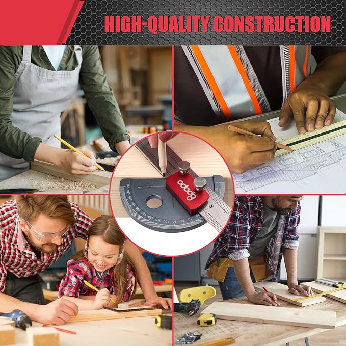 Upgrade Stainless Steel Angle Protractor– Precision 0°-180°Angle Finder for Marking Angle,Straight Line Scribe, Woodworking Angle Measuring Tools, Ruler Included