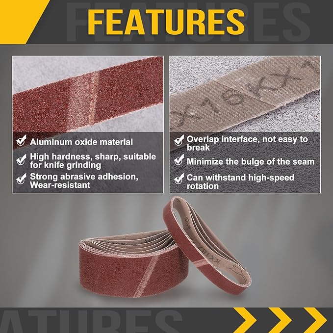 1 x 42 Inch Sanding Belt, 10 Pcs 60 Grit Knife Sharpener Belts Work Sharpening for Belt Sander Knife Carving Tool Metal Working