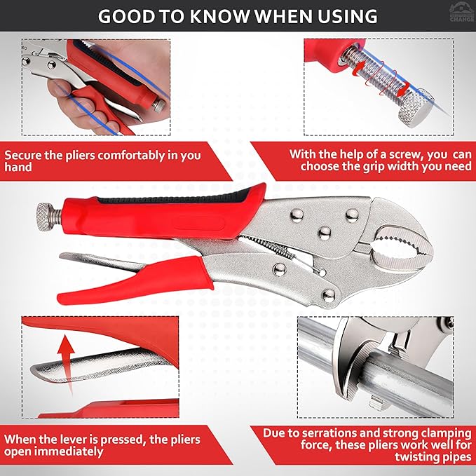 Locking Pliers Wire Cutters Heavy Duty - 8 Inch Clamp Plier Welding Plumping Tool - Stainless Steel Vice Grips Pliers with Curved Jaw & Anti-Slip Handle for Plumbing, Welding, Automotive, Woodworking