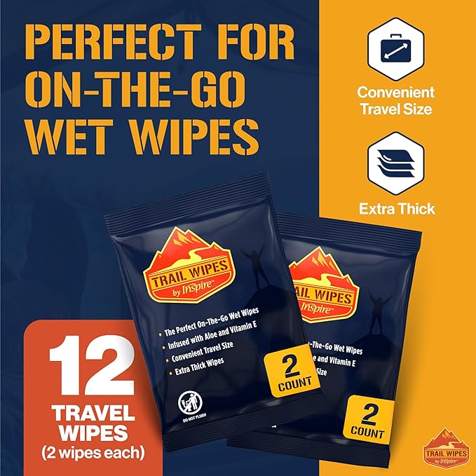 Inspire Trail Wipes | Camping Wipes Body Wipes Adults | Biodegradable Wipes For Camping, Travel, Gym With Aloe And Vitamin E | No Rinse Bathing Shower Wipes Women Or Men