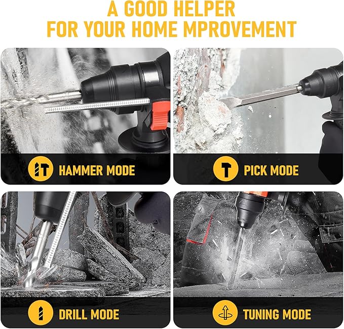 7/8" Rotary Hammer Drill Compatible with Dewalt 20V MAX Battery, Brushless SDS 2.6 Joules Rotary Hammer Drill, 4 Modes with 360°Auxiliary Handle and 5 Drill Bits Kitbox (Tool Only)