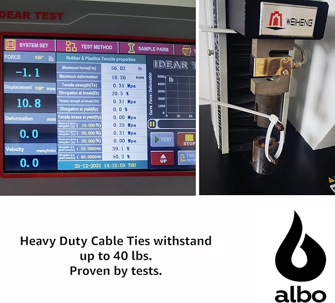 ALBO Zip Ties White 6 Inch 1000 Pack 40 lb, Long Plastic Cable Ties Thick 0.14 Inch Tie Wraps Heavy Duty UV Resistant Nylon Wire Ties for Indoor and Outdoor