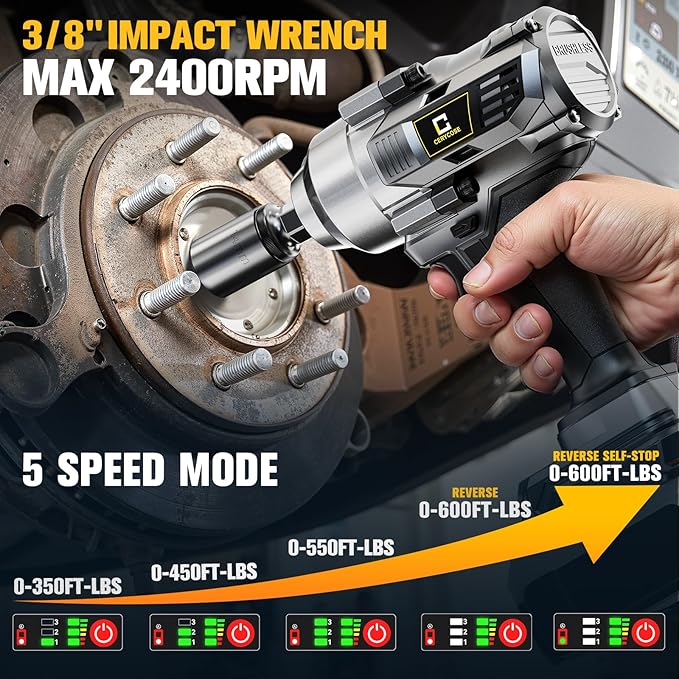 Cordless Impact Wrench Compatible with Dewalt 20V Max Battery, 3/8" 600Ft-lbs (800N·m), Brushless Electric Impact Driver, 2400 RPM, LED Light – Compact, Light-Duty, No Battery Included