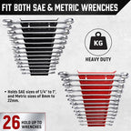 ALOANES 52-Slot Metal Wrench Organizer, Heavy Duty Hanging Wrench Organizer Tray for Tool Box&Wall, Fit SAE & Metric Wrench Storage, 4 Pack Wrench Holders (Red&Black)