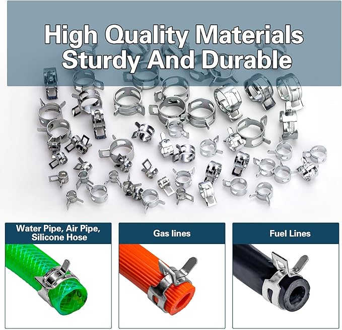 340pcs Spring Pipe Clamps, With Spring Pipe Clamp Tools, 12 Sizes 6-22mm Spring Hose Clamps, Used To Fix Hose Interfaces In Automotive, Marine, Gardening, Industrial Applications
