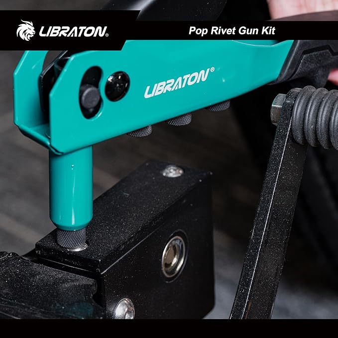 Libraton Rivet Gun Kit, Pop Rivet Gun, Heavy Duty Rivet Tool, Professional Hand Riveter, Manual Riveting Tool with 120 Blind Rivets, 4 HSS Drill Bits, 4 Tool-free Interchangeable Heads