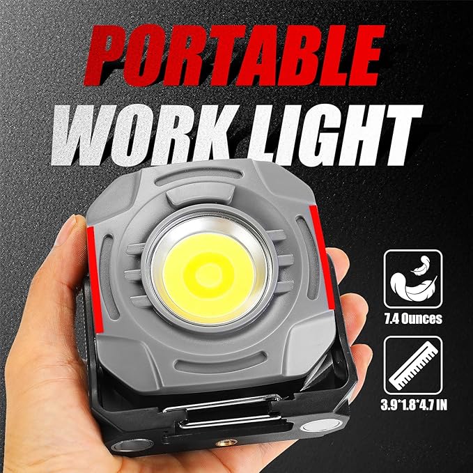 SUNPRO Magnetic Work Light Rechargeable, Portable FloodLight with Hook, Stepless Dimmable for Camping Car Repairing Emergency Job Site Lighting(2, Grey)