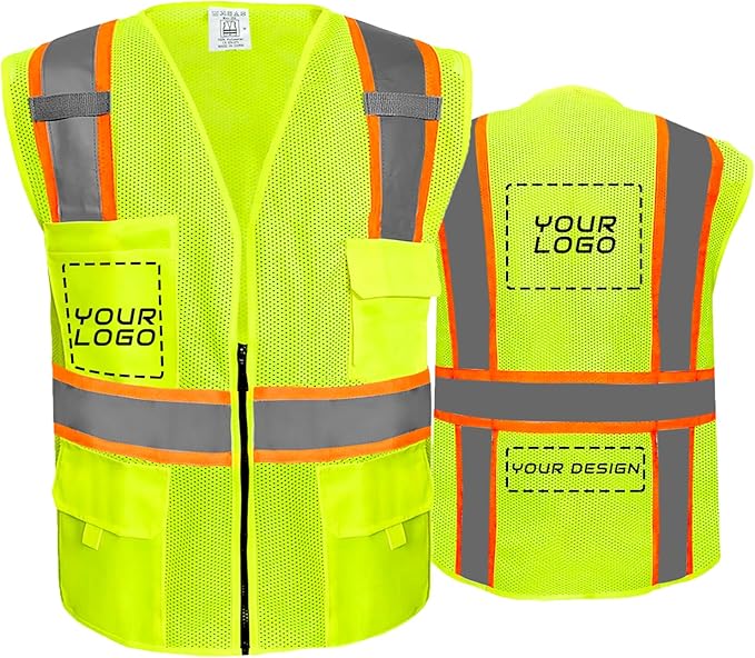 BeautyWill Custom Safety Vest Customized Logo Class 2 High Visibility Reflective Vest with Pockets Construction workwear