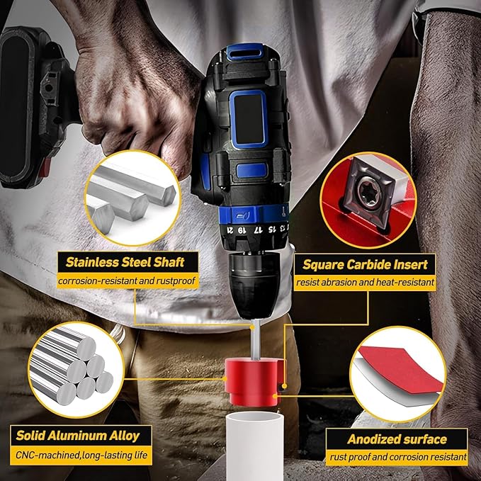 6PCS PVC Reamer Kit With 1/2inch, 3/4inch, 1inch, 1-1/4inch,1-1/2inch, 2inch Head Aluminum, PVC Fitting Saver For SCH40 Pipe