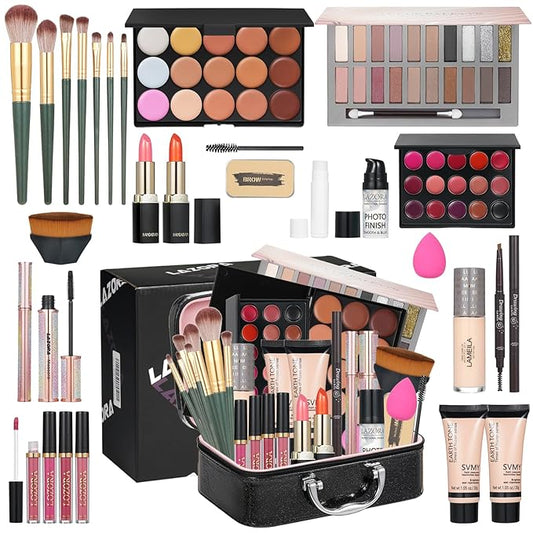Makeup Kit Full Multi-Purpose Beauty Set Festive Gift Box - Highly Pigmented Palette Combination Lips Facial Brows Eye Makeup Brush for Essential Starter - Full Makeup Kit for Women-VeraVaultWomen