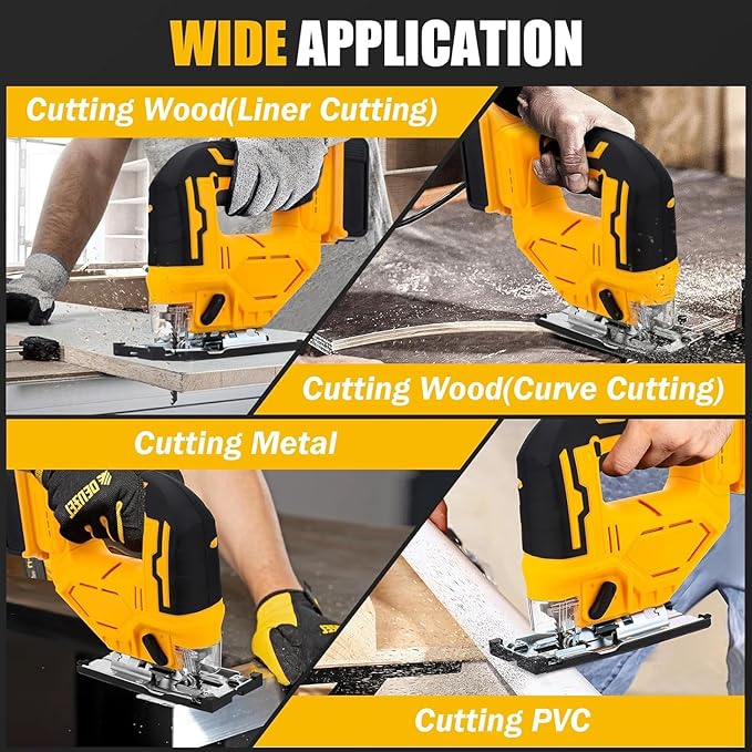2025 Cordless Jig Saw with LED Light, 0-45° Bevel Cut, 6 Blades, 3 Orbital Settings, Lock-Off Button， 20V Battery，Action for Straight/Curved/Circular Cutting Cordless Jig Saw
