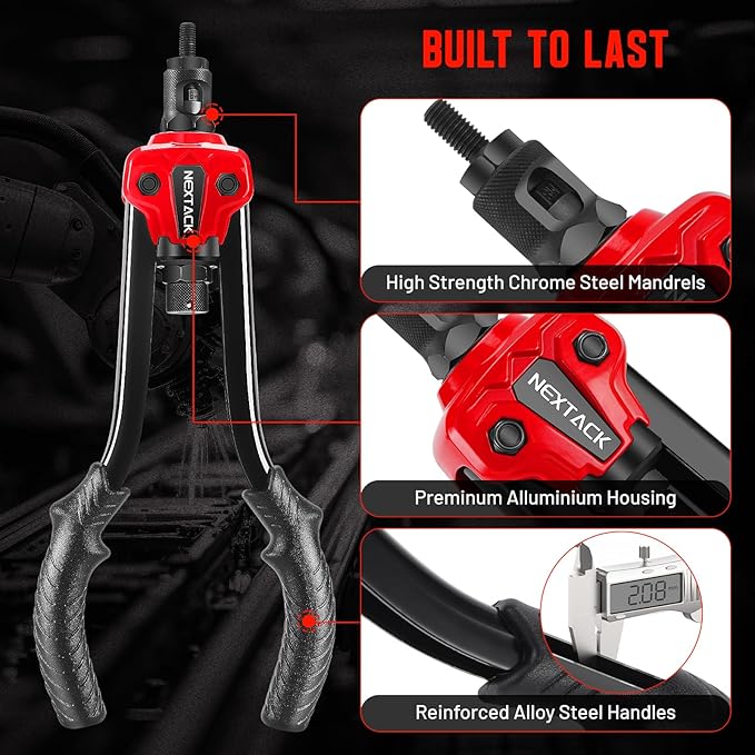 Rivet Nut Tool Kit with a Step Drill Bit, 120 Nutsert, Heavy Duty Rivnut Tool with 8 SAE & Metric Mandrels M5 M6 M8 M10 10-24 1/4-20 5/16-18 3/8-16 in Organized Carrying Case (NT700)