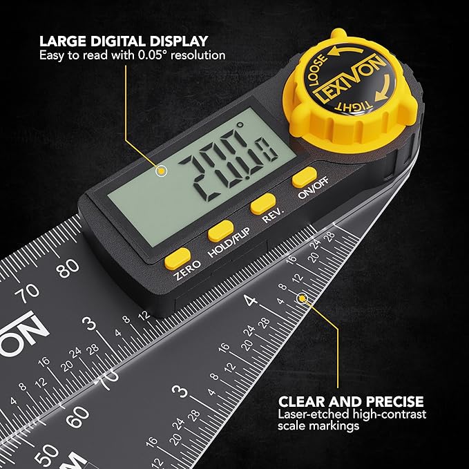 LEXIVON Aluminum Digital Angle Finder Gauge, 5-inch/130mm Multi-Purpose Protractor, Includes XL Display and Rugged Zippered Pouch (LX-DAF5)
