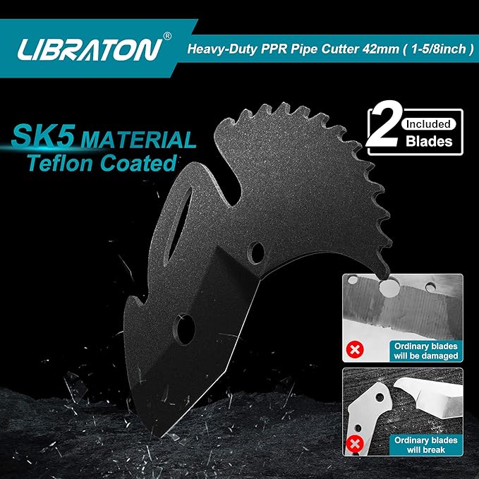 Libraton PVC Cutter 1-5/8", PVC Pipe Cutter, Ratcheting PVC Cutter with Replacement Blade, Plastic Pipe Cutter, ABS Cutter for PVC, PEX PPR Plastic Pipes, Hoses and Plumbing Pipes