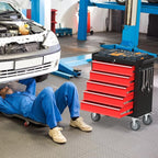 5 Drawers Rolling Tool Chest, Large Capacity Metal Tool Box with Wheels and Drawers, Tool Storage Cabinet with Keyed Locking, Tool Organizer Box for Garage, Workshop, Warehouse (Black Red)