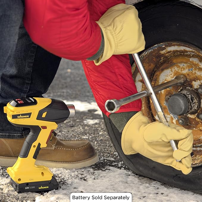 Wagner SprayTech 2467225 FURNO 550 18V Variable Temp Cordless Crafts, Wire Shrinking, Defrosting Pipes, with 2 Nozzles – Bare Tool Heat Gun, Yellow