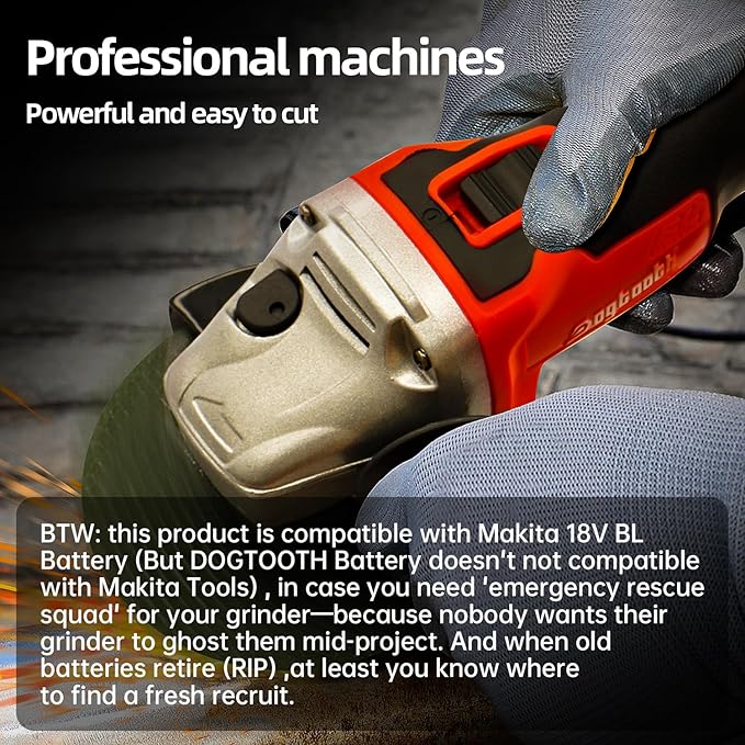 DOGTOOTH 21V 4-1/2'' Brushless Cordless Angle Grinder Kit, Max 10000 RPM, Compatible with Makita 18V Battery, 1 * 4.0 Ah Battery, Charger, 4 Cutting&Grinding Discs and Carry Case