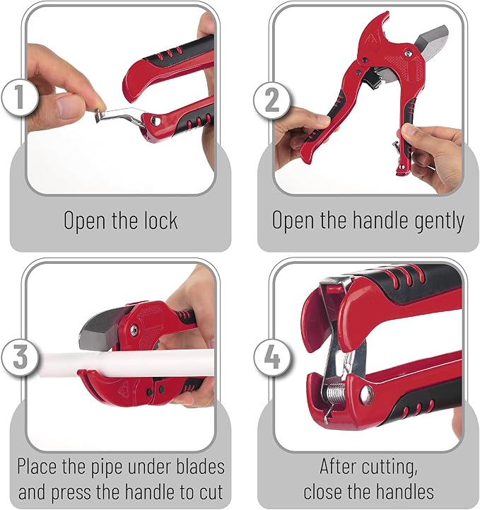 Bates- PVC Pipe Cutter, Cuts up to 1-1/4", Red Ratcheting PVC Pipe Cutter Tool, Pipe Cutters PVC Pipe Shears, Plastic Pipe Cutter, PEX Pipe Cutter, PVC Cutter Tool, PVC Ratchet Cutter