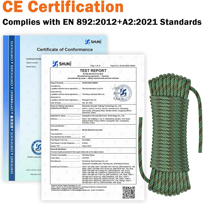 AOLEBA 8.5mm Static Climbing Rope, Outdoor Rock Climbing Ropes, Heavy Duty Rappelling Rope for Fire Rescue, Escape, 10M(32Ft) 20M(64Ft) 30M(96Ft) Ice Climbing Equipment & Parachute Accessories