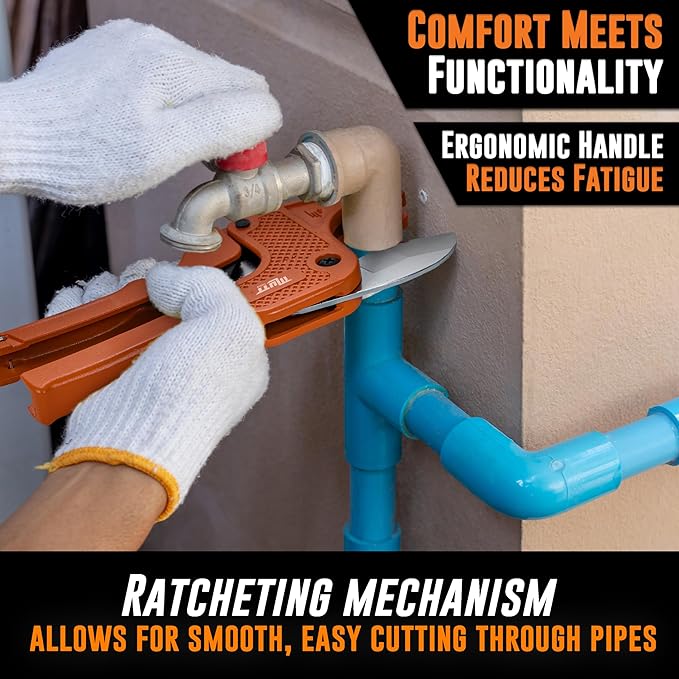 Mutt Tools Professional 1.5” PVC Pipe Cutter Tool - Heavy-Duty Ratcheting Plastic Pipe Cutter for PVC, CPVC, PEX – Cuts up to 1.5 Inch OD – Plumbing Cutting Tool for Home and Pro Use