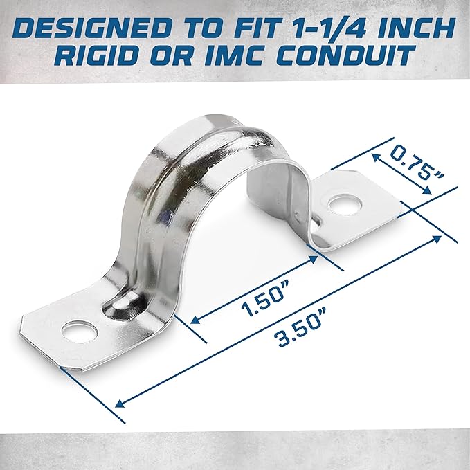 OHLECTRIC Heavy Duty Pipe Strap (20 Pack - 1¼ Inch) Zinc Plated Conduit Clamps, 2 Hole Steel Rigid Pipe Strap U Bracket, Zinc Coated Tension Tube Clip, Metal Pipe Clamp for Rigid Conduits