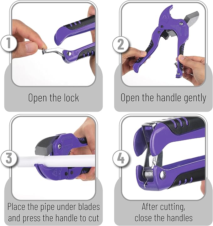 Bates- PVC Pipe Cutter, Cuts up to 1-5/8", Purple Ratcheting PVC Pipe Cutter Tool, Pipe Cutters PVC Pipe Shears, Plastic Pipe Cutter, PEX Pipe Cutter, PVC Cutter Tool, PVC Ratchet Cutter