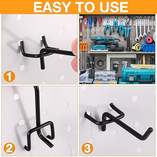 Shimeyao 100 Pcs Peg Board Shelving Hooks Stainless Steel Hanging Board Pegs Wall Display Hooks Bulk for 1/8 1/4 Garage Storage Organizer Accessories(2 Inch,Black)