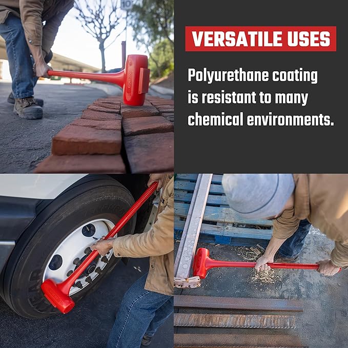 NEIKO 02884B 9 Lb Dead Blow Hammer, 30” Long, Red, Unibody Molded, Ergonomic Textured Handle, Spark and Rebound Resistant, One Piece Steel Core, 3 Inch Head