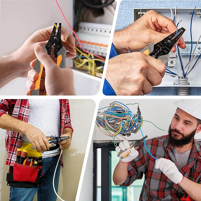 MulWark 3 in 1 Automatic Self Adjusting Wire Stripper/Cutter/Crimper, 8 Inch Multi Pliers For Electrical Wire Stripping, Cable Cutting, Crimping Tool from 8 AWG to 30 AWG