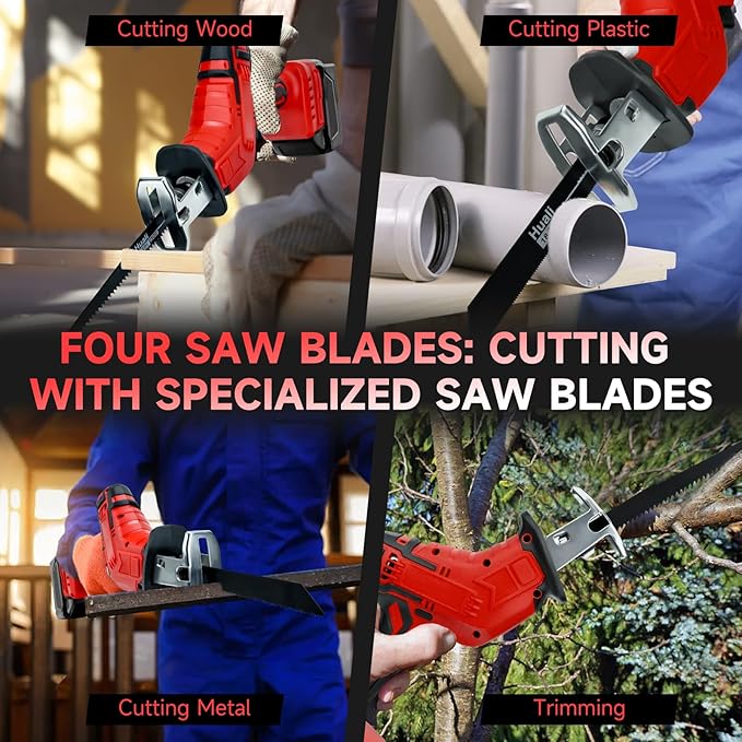 Cordless Reciprocating Saw for Milwaukee M18B Battery, Brushless Sawzall Tool-Free Blade Change with 4 Saw Blade,0-3000 SPM Variable Speed for Wood/Metal/PVC Cutting