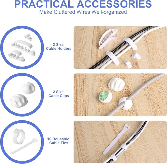 Cable Organizer Box Set of Three, Power Cover Cord Holder Surge Protector for Desk (White)