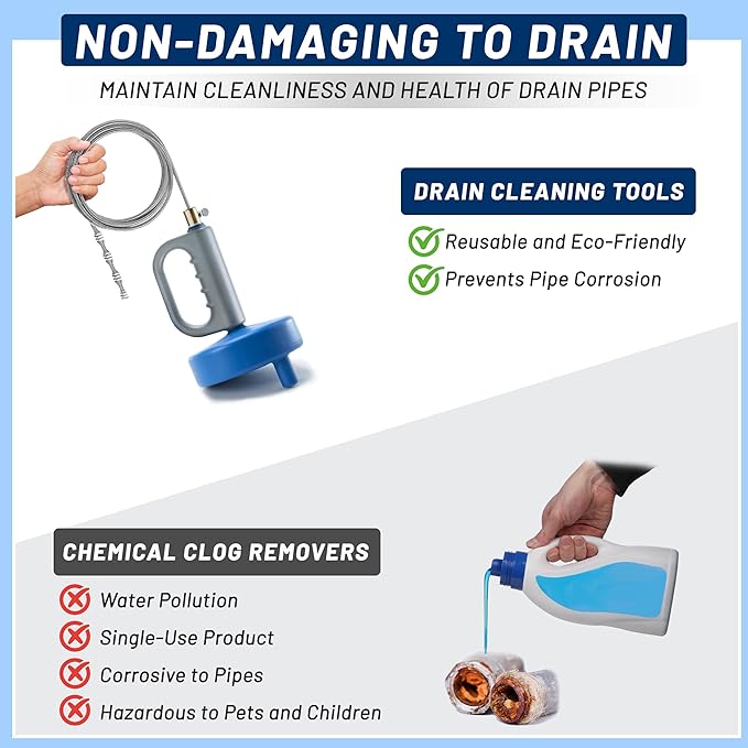 Snake Drain Hair Removal Tool - 23FT Reusable 72A Carbon Steel Drain Snake Hair Drain Clog Remover with Drill Adapter for Kitchen, Bathroom, Shower Sink - Removes Hair, Pet Fur, Leaves, Toilet Paper