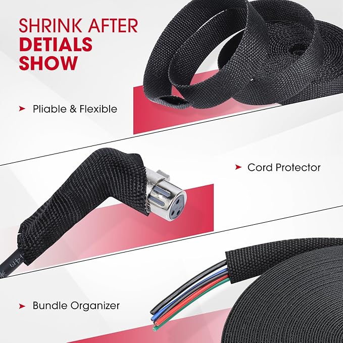 2 in 1 Heat Shrink Braided Sleeving Fabric Tubing-Perfectly fit Irregular Shape Hose/Cable/Wire (3/4"(19mm), 32FT)