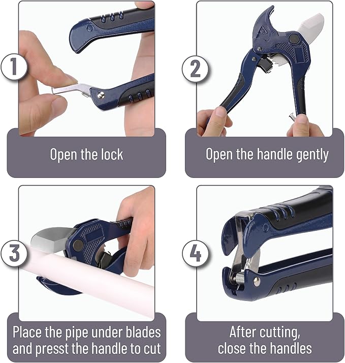 Bates- PVC Pipe Cutter, Cuts up to 1-1/4", Navy Blue Ratcheting PVC Pipe Cutter Tool, Pipe Cutters PVC Pipe Shears, Plastic Pipe Cutter, PEX Pipe Cutter, PVC Cutter Tool, PVC Ratchet Cutter