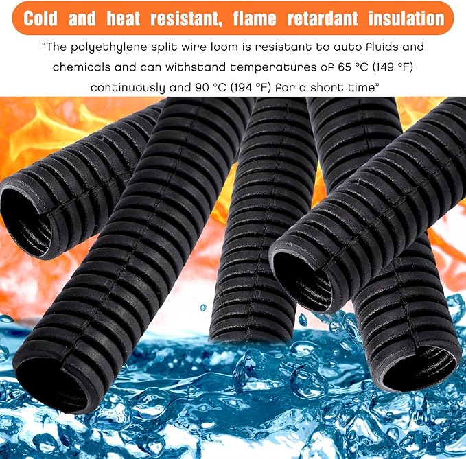 Sasylvia 1/4", 1/2", 3/8" x 50 Ft Split Wire Loom Tubing Wire Loom Assortment Split Cable Sleeves Bulk Flexible Electrical Conduit Protective kit