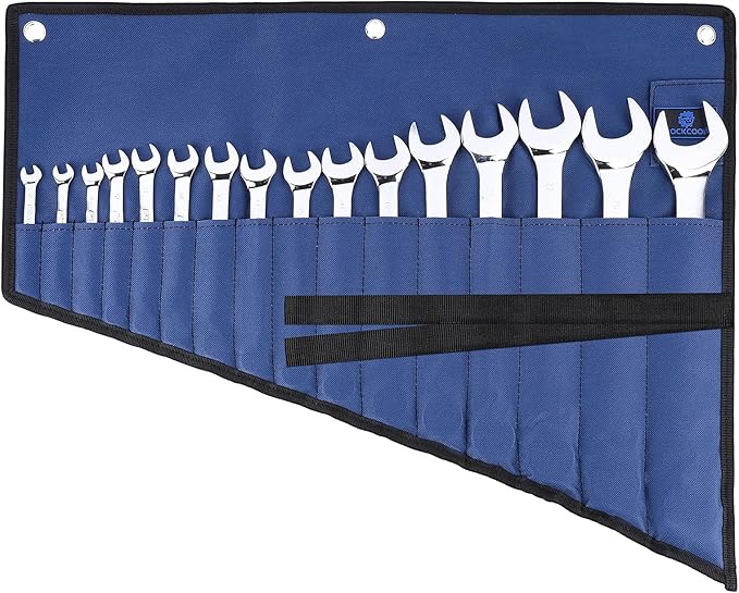 16 Pockets Wrench Roll Organizer, Rolled Tool Pouch Bag with Water Proof Oxford Cloth, Blue