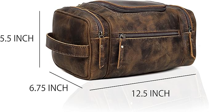 VC VINTAGE COUTURE Leather Toiletry Bag for Men Extra Large Leather Men's Toiletry Bag for Traveling Real Leather Dopp Kit for Men Leather Shaving Bag for Travel