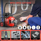 Drain Cleaning Machine 100Ft 3/4 Inch Cable, 750W Auto Feed Portable Electric Sewer Snake, Electric Drain Auger with 6 Cutter Air-Activated Foot Switch for 4" to 8" Pipes