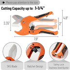 Bates- PVC Pipe Cutter, Cuts up to 1-1/4" Inch, Mini Tube Cutter 1/8" to 7/8", Ratcheting PVC Pipe Cutter Tool, Pipe Cutters PVC Pipe Shears, Plastic Pipe Cutter, PVC Cutter Tool, PVC Ratchet Cutter