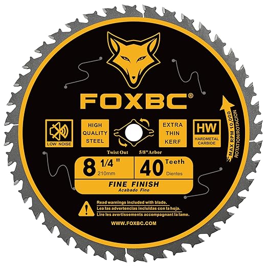 FOXBC 8-1/4 Inch Table Saw Blade 40 Tooth, 60 Tooth Fine Finish Wood Cutting with 5/8" Arbor, Diamond Knockout