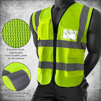 5 Pockets Class 2 High Visibility Safety Vest with Reflective Strips, Pockets Zipper Front Meets