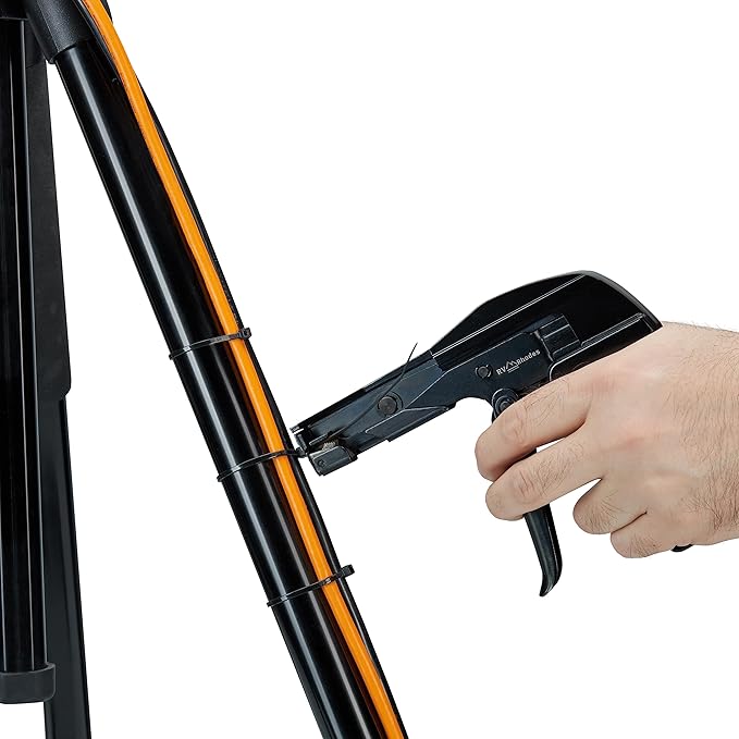 42708 Zip Tie Gun/Cable Tie Install Tool, Adjustable Tension with Built-In Cutter, for Nylon Ties up to 1/4”- Black