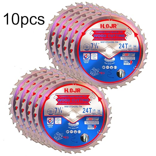 HOJR's 10-Piece Blade Set Features a Special Heat-Resistant Non-Stick Coating for Durability. Thin and Sharp, Suitable for framing and Ordinary Wood. W7-1/4 24-Tooth 5/8-inch - TA