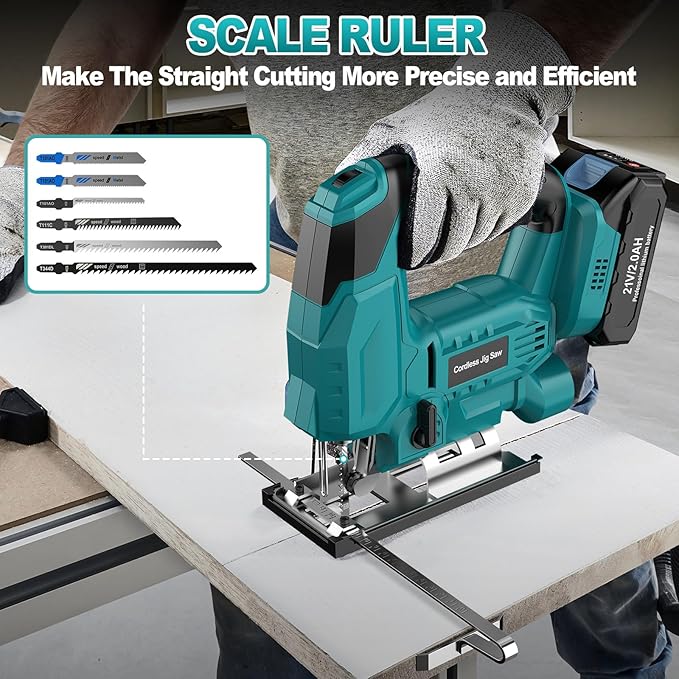 Jigsaw, Cordless Jig Saw Tool for Makita 18V Battery, Varible Speed, with LED Light, 0°-45° Bevel Cuts, 3-Position Orbital Jigsaw for Wood/PVC/Metal Cutting (Tool Only)