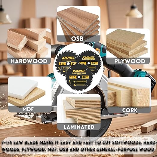 7-1/4 Inch Circular Saw Blade 24T 40T 60T Combination,7-1/4 Saw Frame Ultra Fine Finish Circular Saw Blade,Compatible with DEWALT,Makita,Skil Saw for Wood Plywood Material Cutting,5/8 Inch Arbor