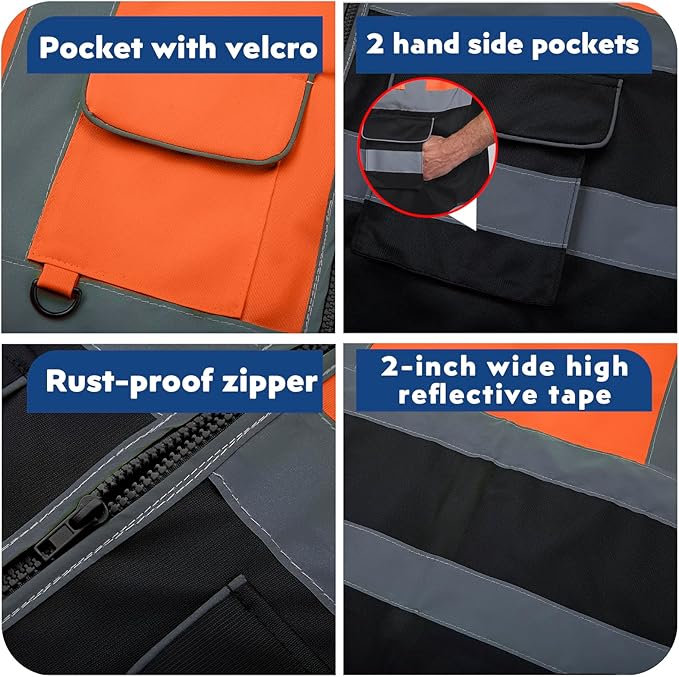 BeautyWill Custom Safety Vest Customized Logo Class 2 High Visibility Reflective Vest with Pockets Construction workwear
