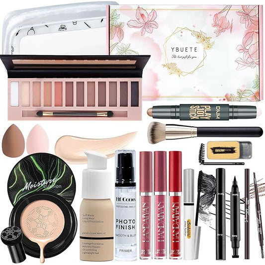 Makeup Kit, Makeup Set for Women, Makeup Present for Women Teen Girl, Eyeshadow Foundation CC Cream Face Primer, Makeup Brush Sponge, Lipstick, Eyebrow Soap Pencil Mascara Eyeliner Cosmetic bag-VeraVaultWomen