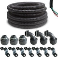 (1/2" Dia * 25 Feet) Yariwiz Black Special Extra Flexible Electrical Conduit Liquid Tight PVC Conduit Kit with 3 PCS Coupling, 3 PCS Elbow and 7 PCS Strap, Sealtight Seal Flex Liquidtight Wire